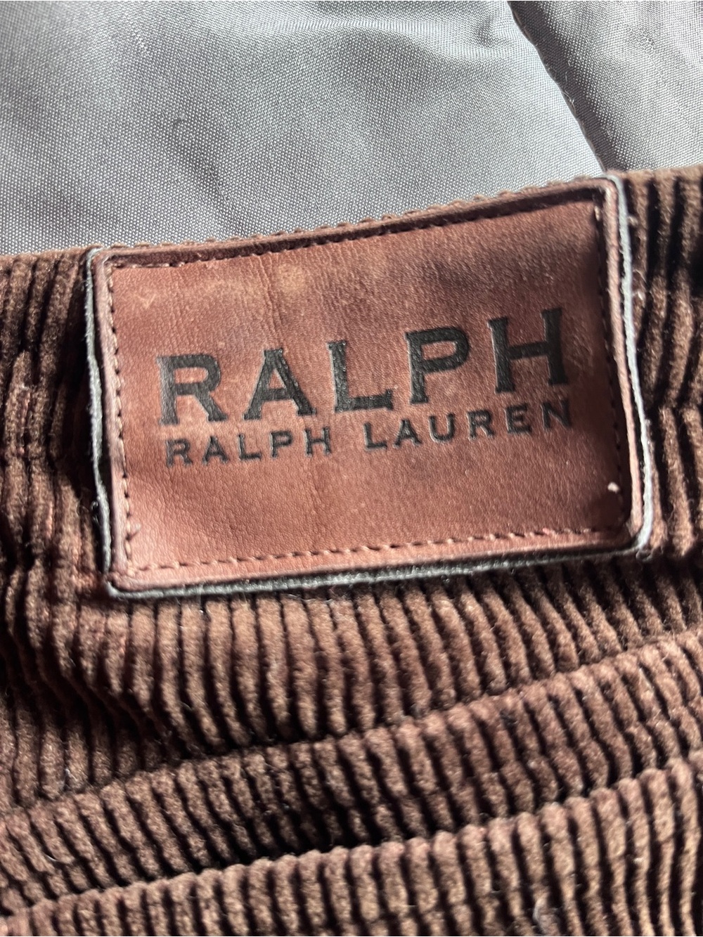 Ralph Lauren Brown Corduroy Pants with Leather Logo Patch
